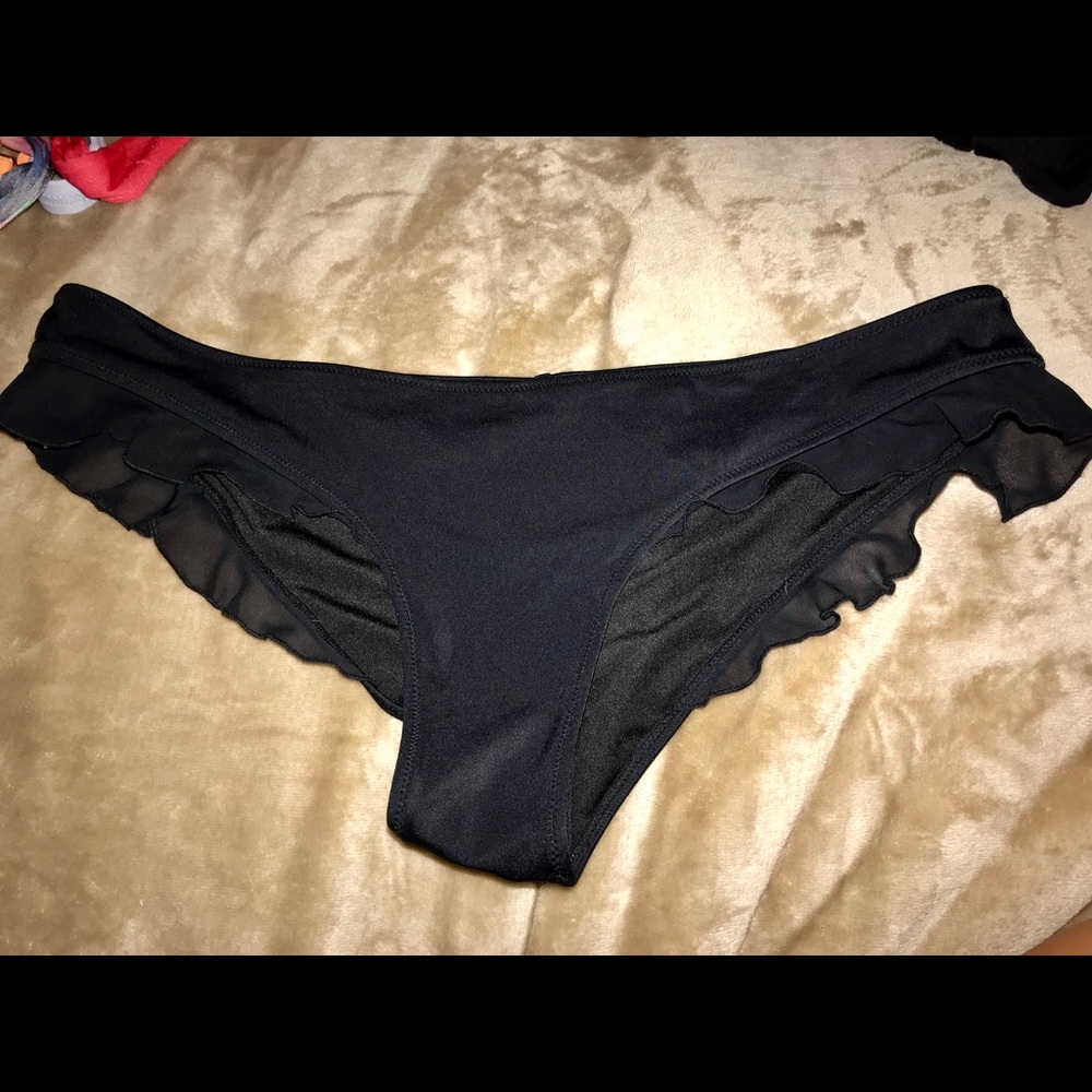 Black Cheeky Ruffled Bikini Bottoms